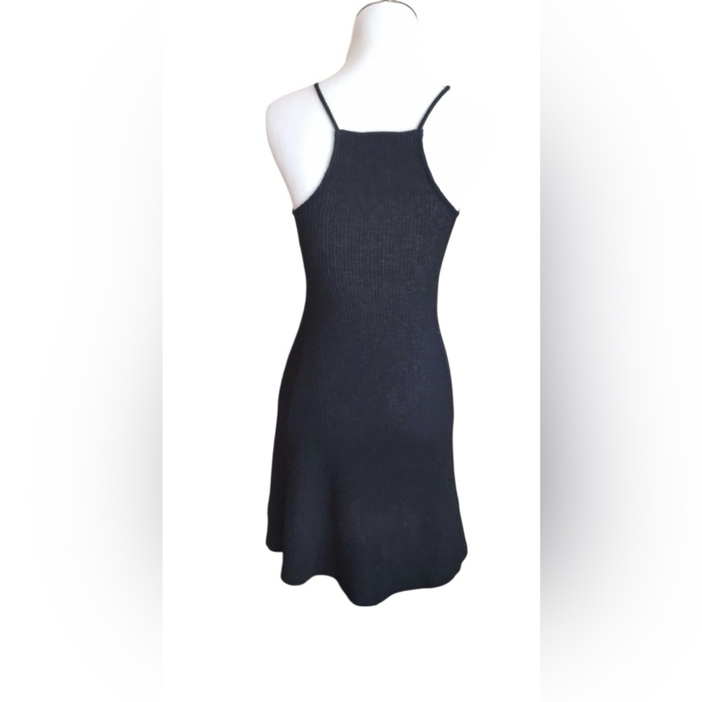 Brandy Melville Black Ribbed Skater Dress One Size A-Line Square Neck - Picture 2 of 8